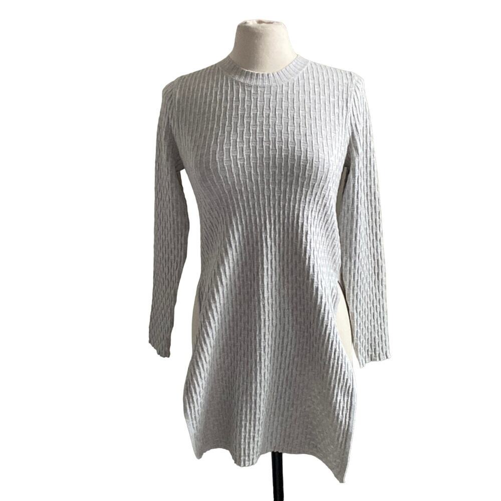 💎 FRENCH CONNECTION Sweater Womens Sz MD Grey Knit Textured Tunic Boho Chic